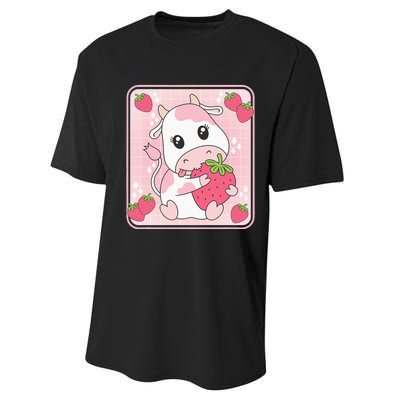 Cute Strawberry Milk Pink Cow Print Kawaii Aesthetic Animal Performance Sprint T-Shirt