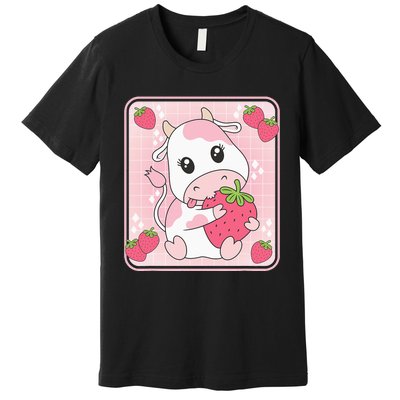 Cute Strawberry Milk Pink Cow Print Kawaii Aesthetic Animal Premium T-Shirt