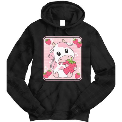 Cute Strawberry Milk Pink Cow Print Kawaii Aesthetic Animal Tie Dye Hoodie