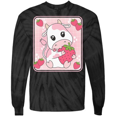 Cute Strawberry Milk Pink Cow Print Kawaii Aesthetic Animal Tie-Dye Long Sleeve Shirt