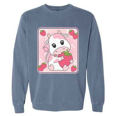 Cute Strawberry Milk Pink Cow Print Kawaii Aesthetic Animal Garment-Dyed Sweatshirt