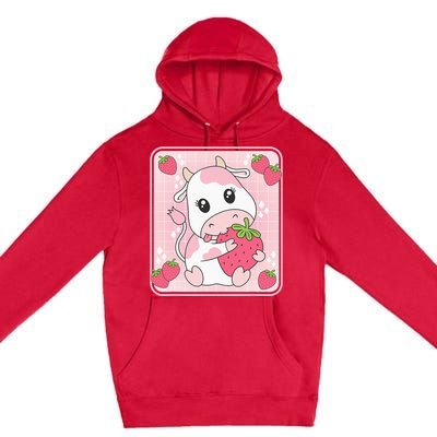 Cute Strawberry Milk Pink Cow Print Kawaii Aesthetic Animal Premium Pullover Hoodie