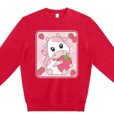 Cute Strawberry Milk Pink Cow Print Kawaii Aesthetic Animal Premium Crewneck Sweatshirt