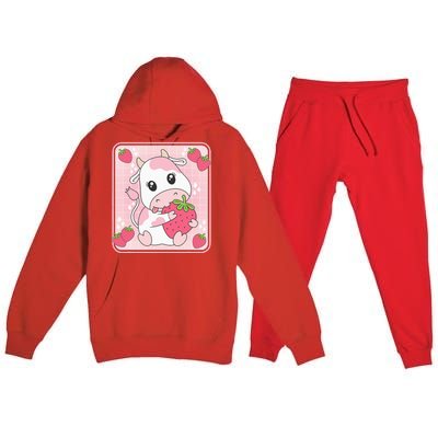 Cute Strawberry Milk Pink Cow Print Kawaii Aesthetic Animal Premium Hooded Sweatsuit Set