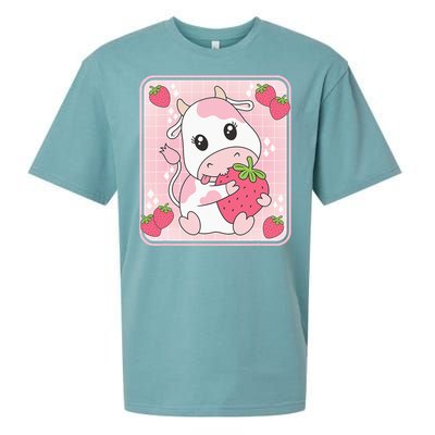 Cute Strawberry Milk Pink Cow Print Kawaii Aesthetic Animal Sueded Cloud Jersey T-Shirt