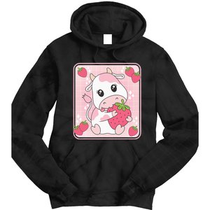 Cute Strawberry Milk Pink Cow Kawaii Aesthetic Tie Dye Hoodie