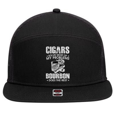 Cigars Solve Most Of My Problems Bourbon Does The Rest 7 Panel Mesh Trucker Snapback Hat