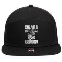 Cigars Solve Most Of My Problems Bourbon Does The Rest 7 Panel Mesh Trucker Snapback Hat