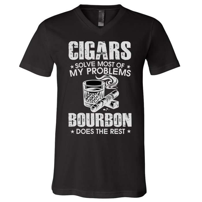 Cigars Solve Most Of My Problems Bourbon Does The Rest V-Neck T-Shirt