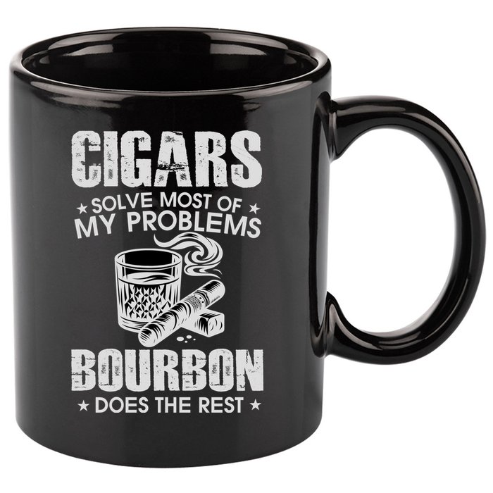 Cigars Solve Most Of My Problems Bourbon Does The Rest 11oz C Handle Ceramic Mug