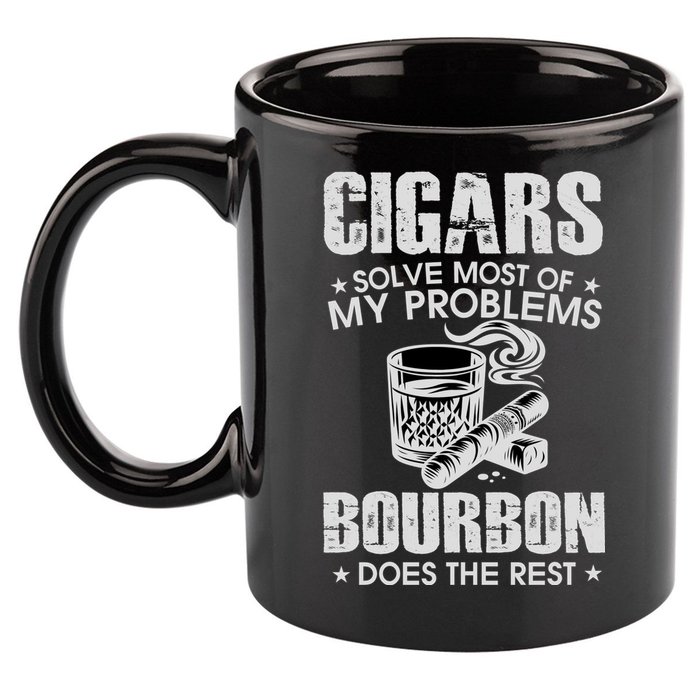 Cigars Solve Most Of My Problems Bourbon Does The Rest 11oz C Handle Ceramic Mug