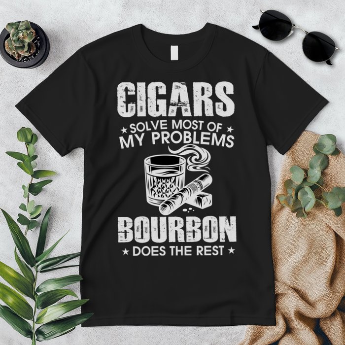 Cigars Solve Most Of My Problems Bourbon Does The Rest Premium T-Shirt