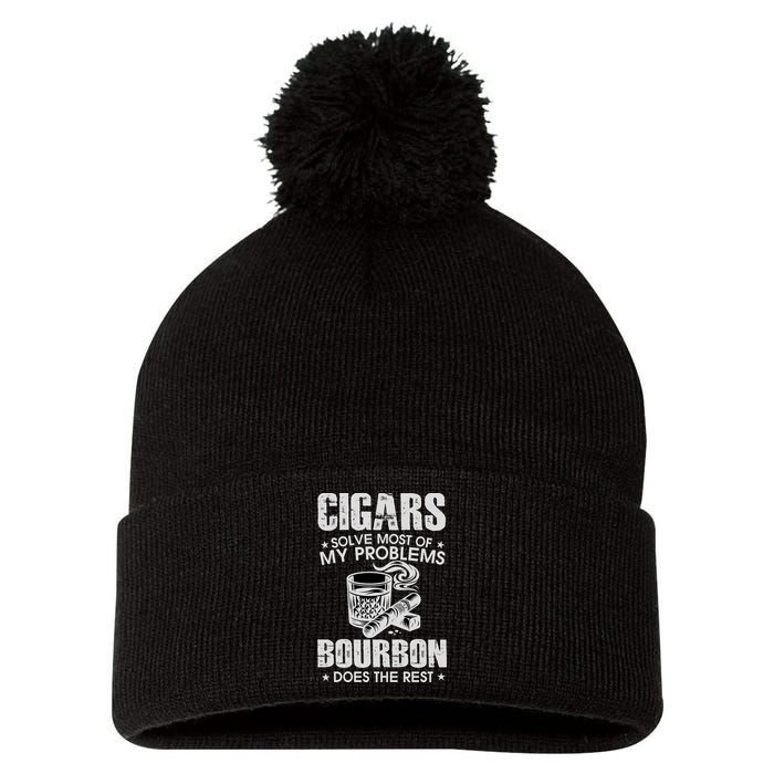 Cigars Solve Most Of My Problems Bourbon Does The Rest Pom Pom 12in Knit Beanie