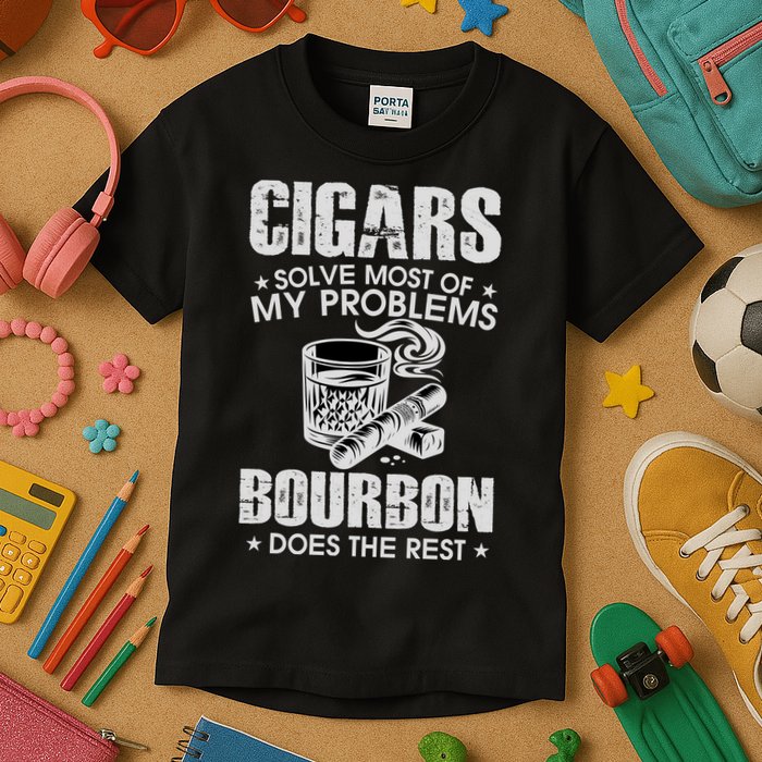 Cigars Solve Most Of My Problems Bourbon Does The Rest Kids T-Shirt