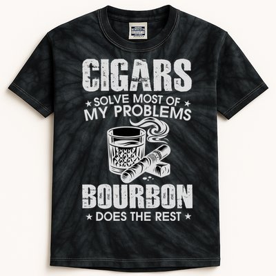 Cigars Solve Most Of My Problems Bourbon Does The Rest Kids Tie-Dye T-Shirt