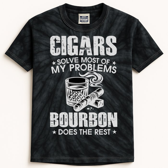 Cigars Solve Most Of My Problems Bourbon Does The Rest Kids Tie-Dye T-Shirt