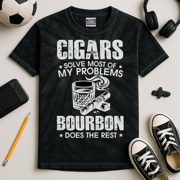 Cigars Solve Most Of My Problems Bourbon Does The Rest Kids Tie-Dye T-Shirt