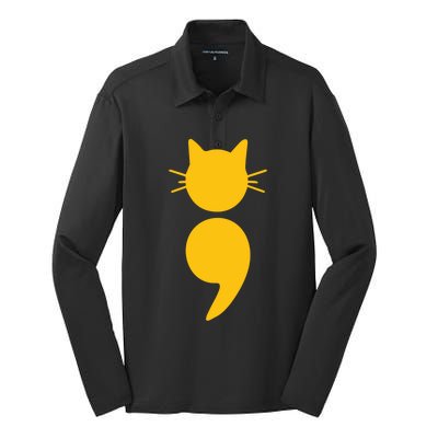 Cat Semicolon May Tal Health Awareness Month Gift Silk Touch Performance Long Sleeve Polo