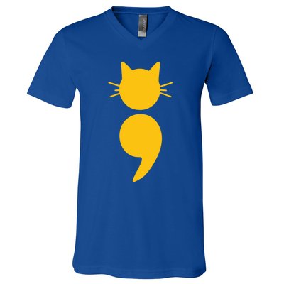 Cat Semicolon May Tal Health Awareness Month Gift V-Neck T-Shirt