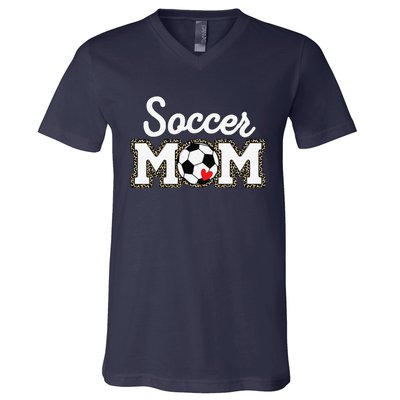 Cute Soccer Mom Leopard Print Mothers Day V-Neck T-Shirt