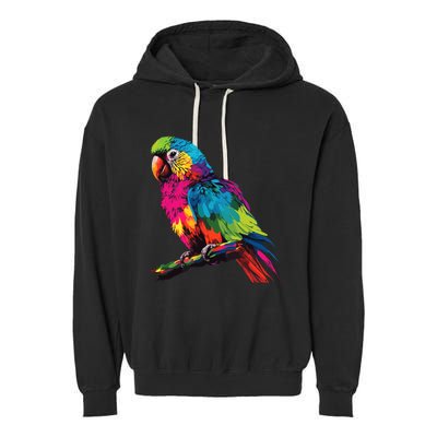 Colorful Scarlet Macaw Parrot Bird For Lover Birdwatching Garment-Dyed Fleece Hoodie