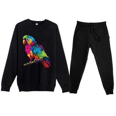 Colorful Scarlet Macaw Parrot Bird For Lover Birdwatching Premium Crewneck Sweatsuit Set