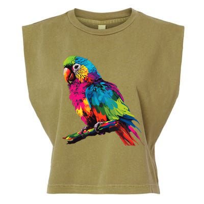 Colorful Scarlet Macaw Parrot Bird For Lover Birdwatching Garment-Dyed Women's Muscle Tee