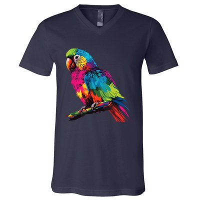 Colorful Scarlet Macaw Parrot Bird For Lover Birdwatching V-Neck T-Shirt