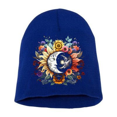 C.elestial Sun Moon Stars Floral Boho L.unar Solar A.stronomy Short Acrylic Beanie