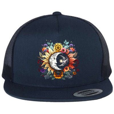 C.elestial Sun Moon Stars Floral Boho L.unar Solar A.stronomy Flat Bill Trucker Hat