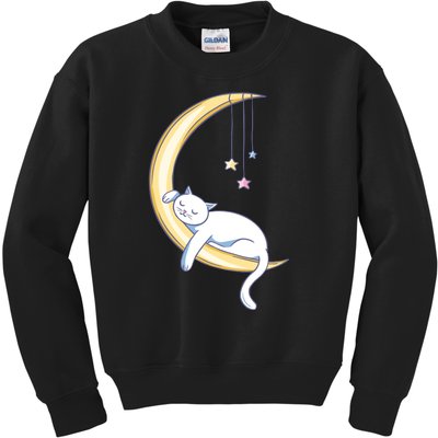 Cat Slepping Moon Kids Sweatshirt