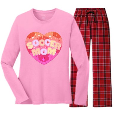 Cute Soccer Mom Soccer Ball Heart Women's Long Sleeve Flannel Pajama Set 