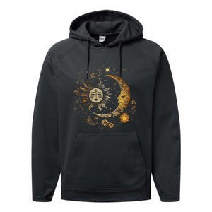 Celestial Sun Moon Flower Astrology Moon Phases Performance Fleece Hoodie