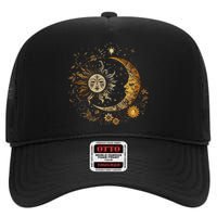 Celestial Sun Moon Flower Astrology Moon Phases High Crown Mesh Back Trucker Hat