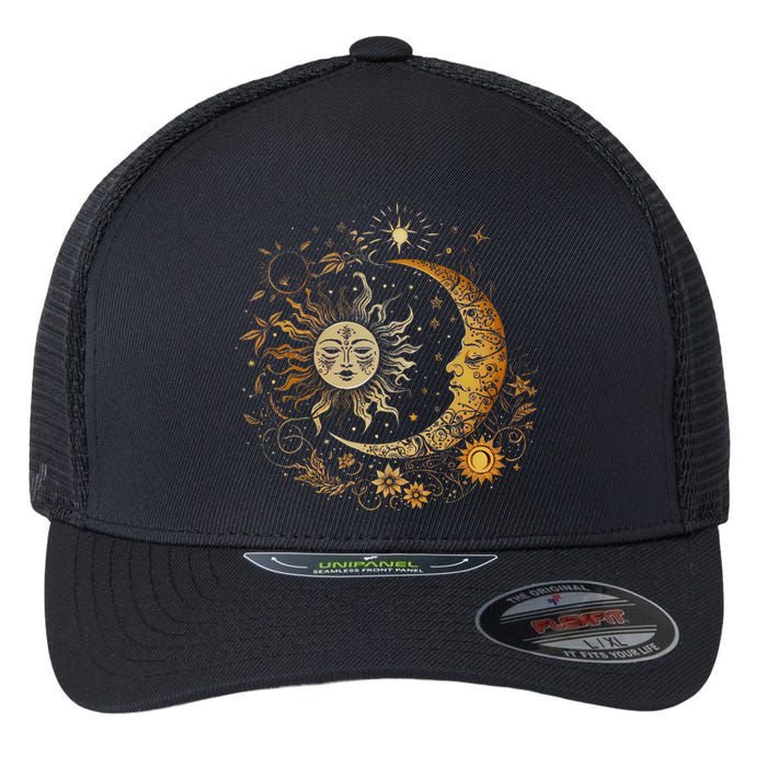 Celestial Sun Moon Flower Astrology Moon Phases Flexfit Unipanel Trucker Cap