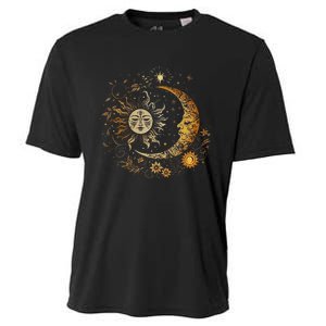 Celestial Sun Moon Flower Astrology Moon Phases Cooling Performance Crew T-Shirt