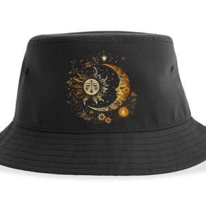 Celestial Sun Moon Flower Astrology Moon Phases Sustainable Bucket Hat