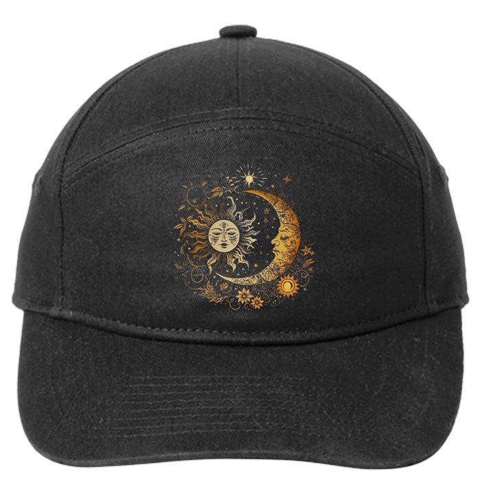 Celestial Sun Moon Flower Astrology Moon Phases 7-Panel Snapback Hat