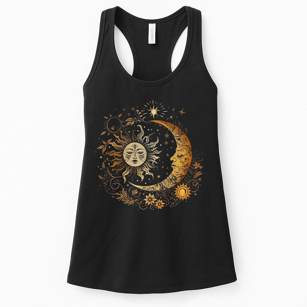 Celestial Sun Moon Flower Astrology Moon Phases Womens Tank Top