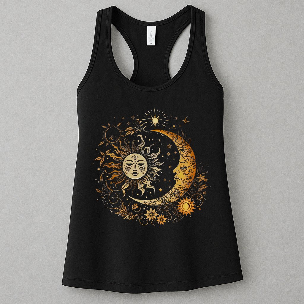 Celestial Sun Moon Flower Astrology Moon Phases Womens Tank Top