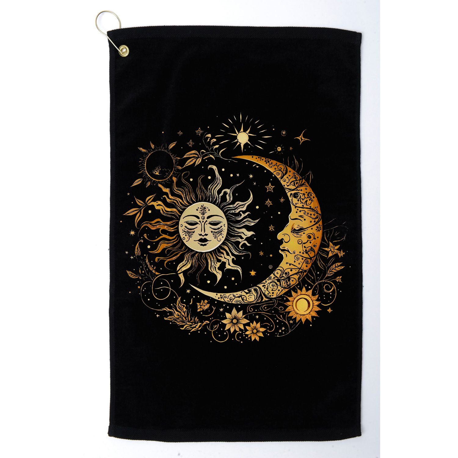 Celestial Sun Moon Flower Astrology Moon Phases Golf Towel
