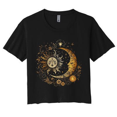 Celestial Sun Moon Flower Astrology Moon Phases Crop Top
