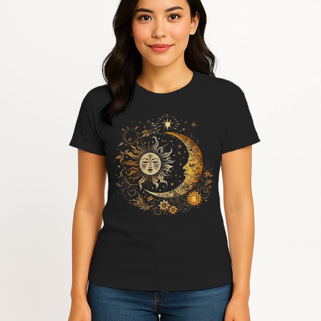 Celestial Sun Moon Flower Astrology Moon Phases Womens T-Shirt