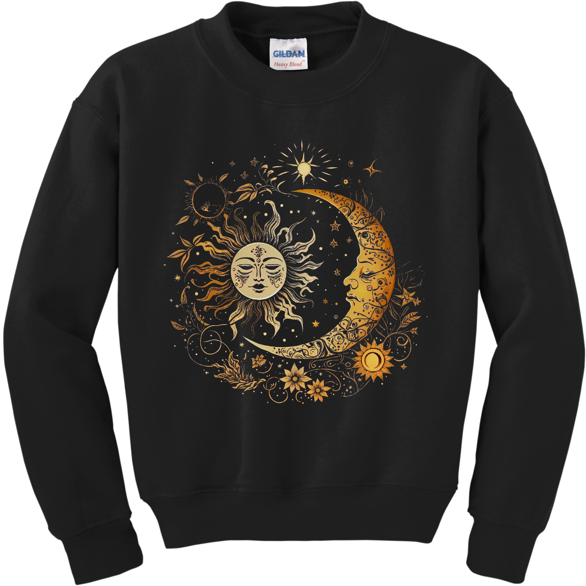 Celestial Sun Moon Flower Astrology Moon Phases Kids Sweatshirt
