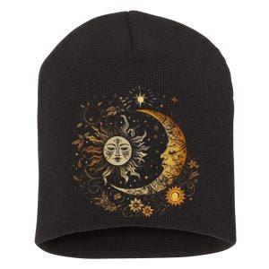 Celestial Sun Moon Flower Astrology Moon Phases Short Acrylic Beanie