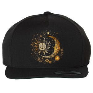 Celestial Sun Moon Flower Astrology Moon Phases Wool Snapback Cap