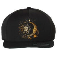 Celestial Sun Moon Flower Astrology Moon Phases Wool Snapback Cap