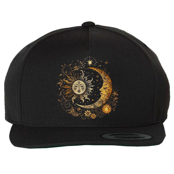 Celestial Sun Moon Flower Astrology Moon Phases Wool Snapback Cap