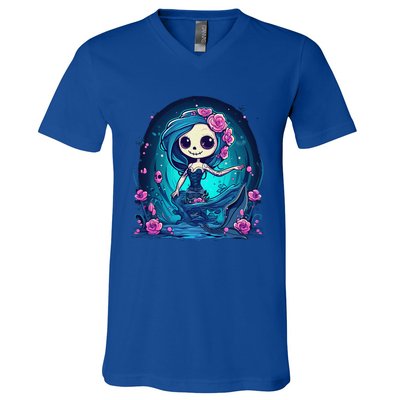 Cute Skeleton Mermaid Halloween V-Neck T-Shirt