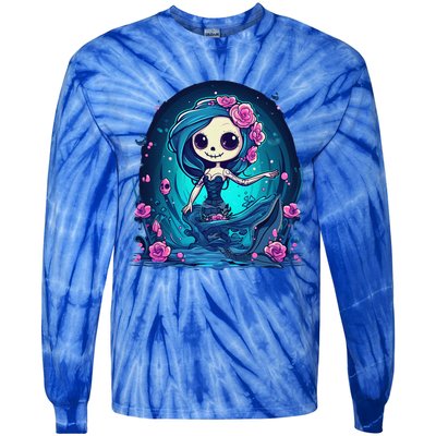 Cute Skeleton Mermaid Halloween Tie-Dye Long Sleeve Shirt